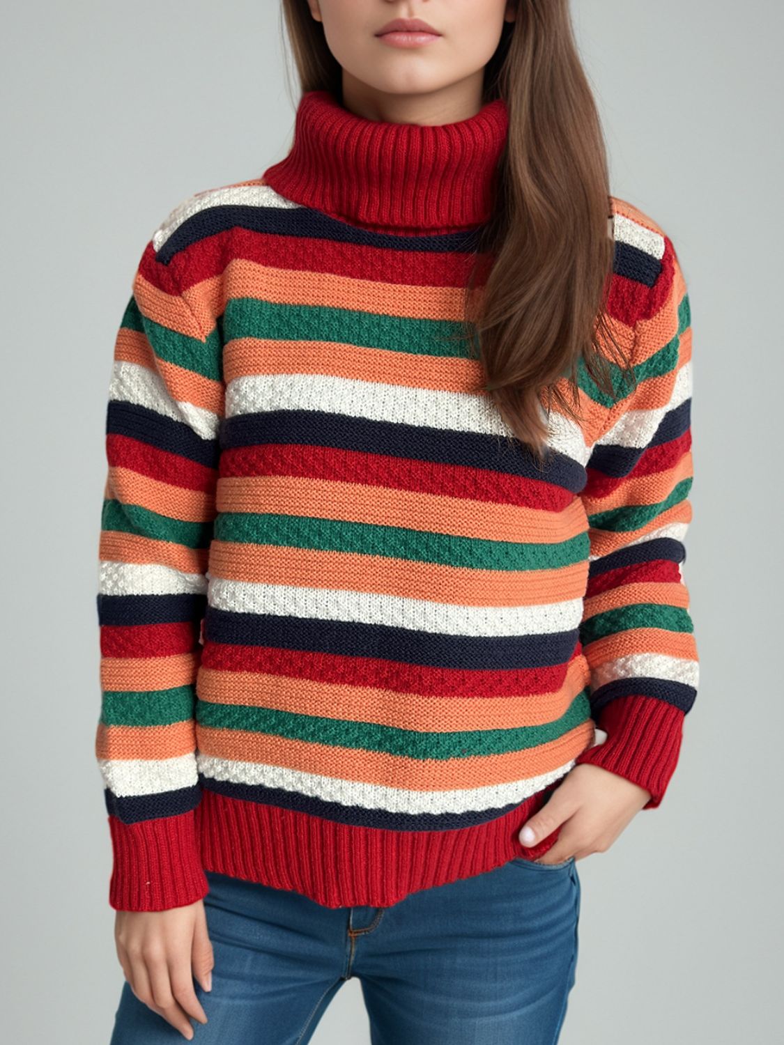 Cute Striped Turtleneck Long Sleeve Sweater