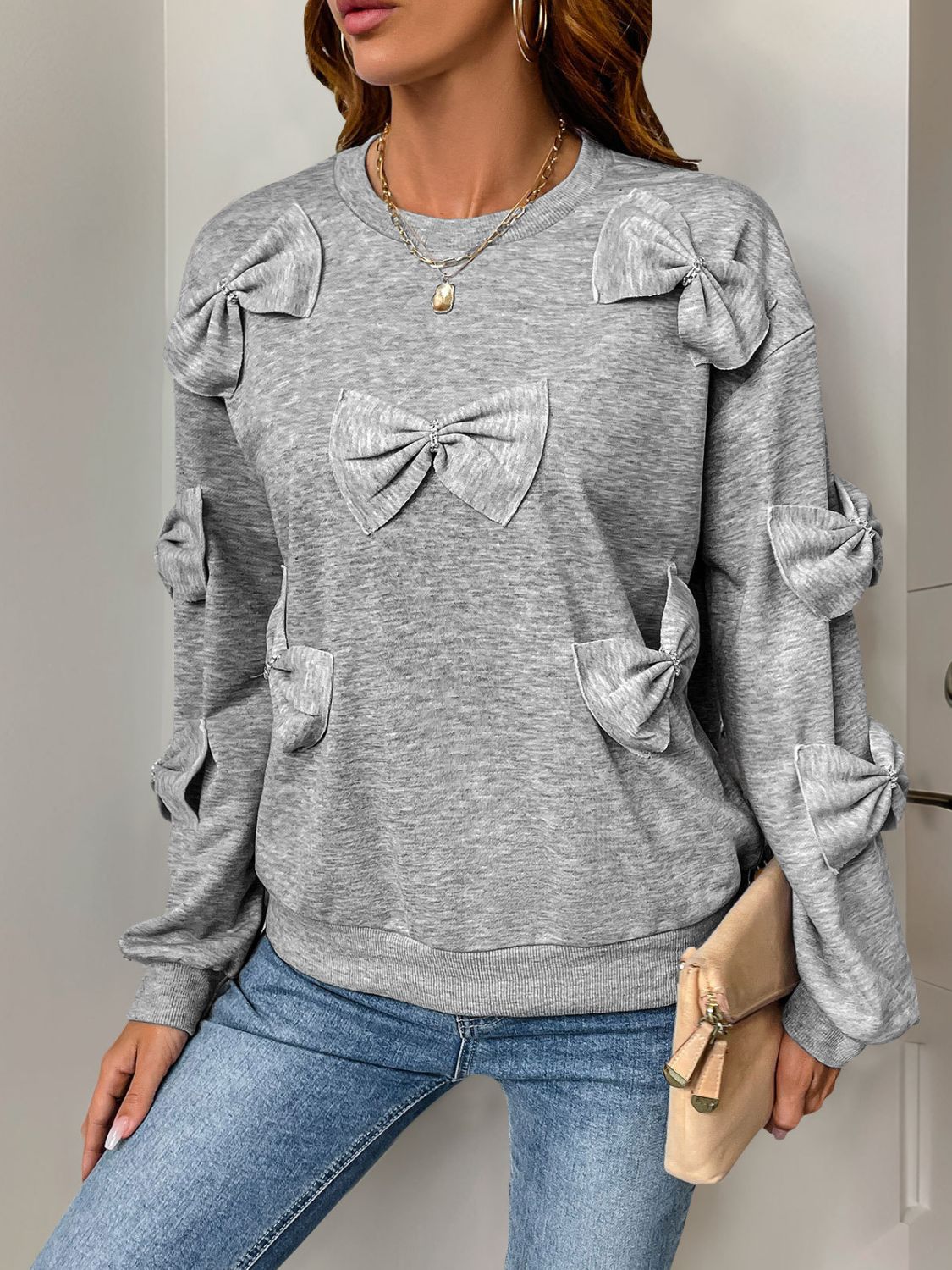 Sweet Bows on Casual Long Sleeve Sweatshirt