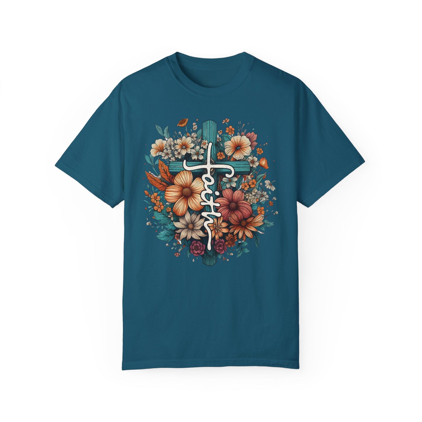 Faith With Cross T-Shirt Floral T-Shirt Religious Faith Shirt Inspirational T-Shirt Gifts For Her Gifts For Mom Cross T-Shirt Inspiring
