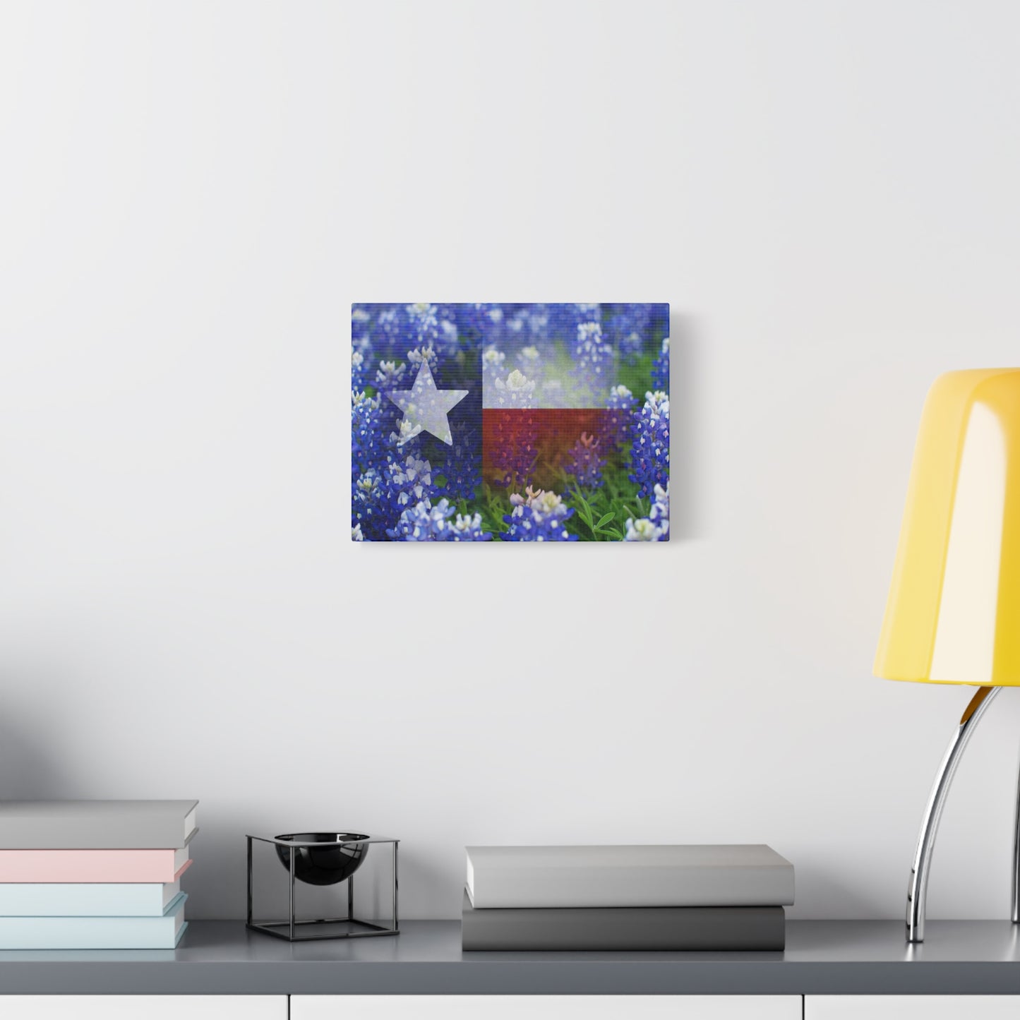 Bluebonnets with Faded Texas Flag Wall Art Matte Canvas Print