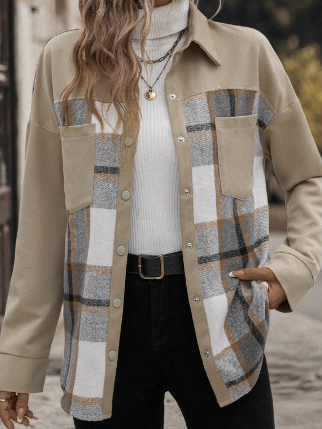 Perfectly Plaid Shacket With Snap Down