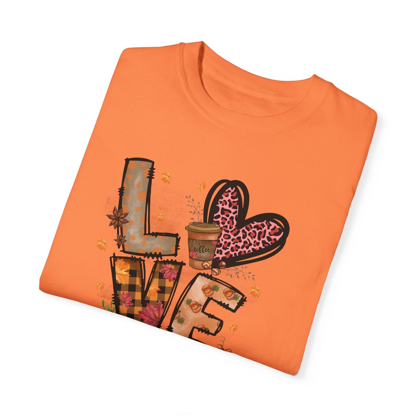 LOVE Fall Yall T-Shirt With Leaves and Pumpkin