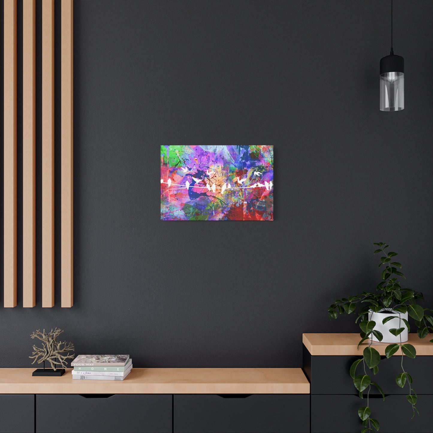 Wings of Serenity:  Colorful Abstract Design with White Birds Matte Canvas