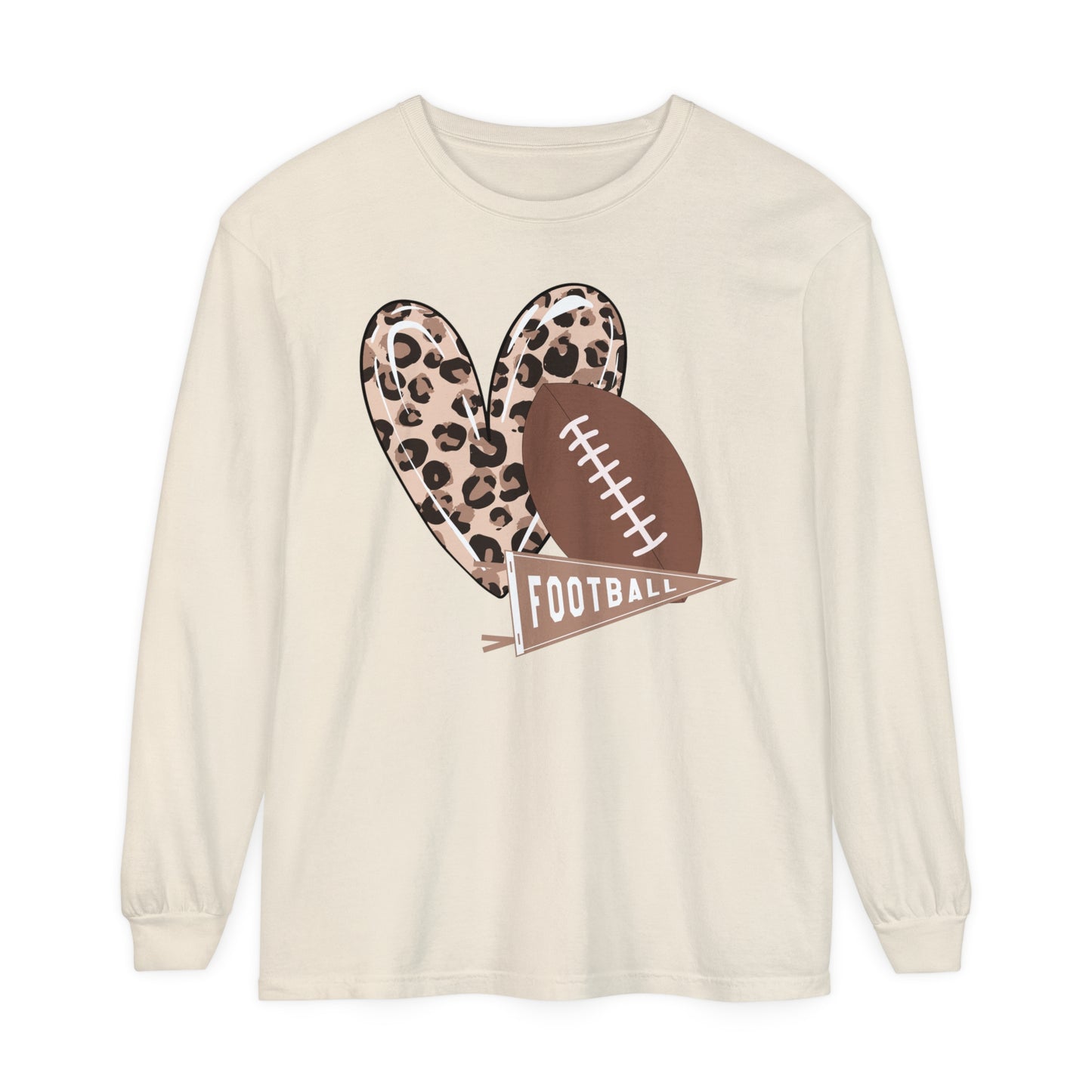 Football Long Sleeve Beige T-Shirt With Leopard Heart