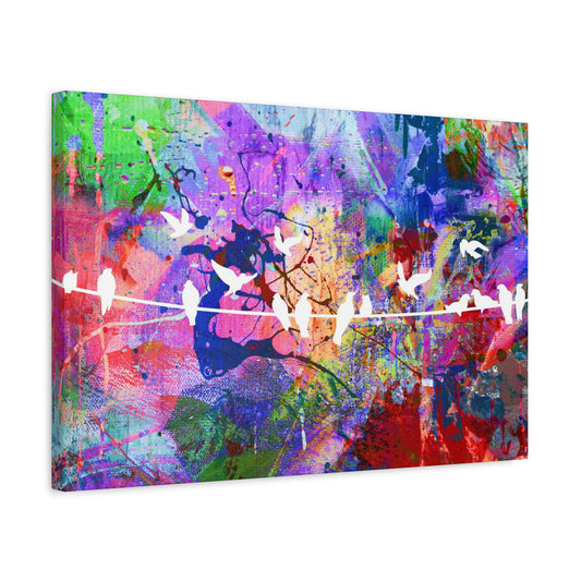 Wings of Serenity:  Colorful Abstract Design with White Birds Matte Canvas