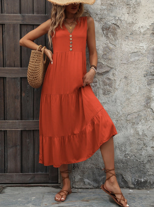 Buttoned Beauty: Sleeveless Stunner Maxi Dress