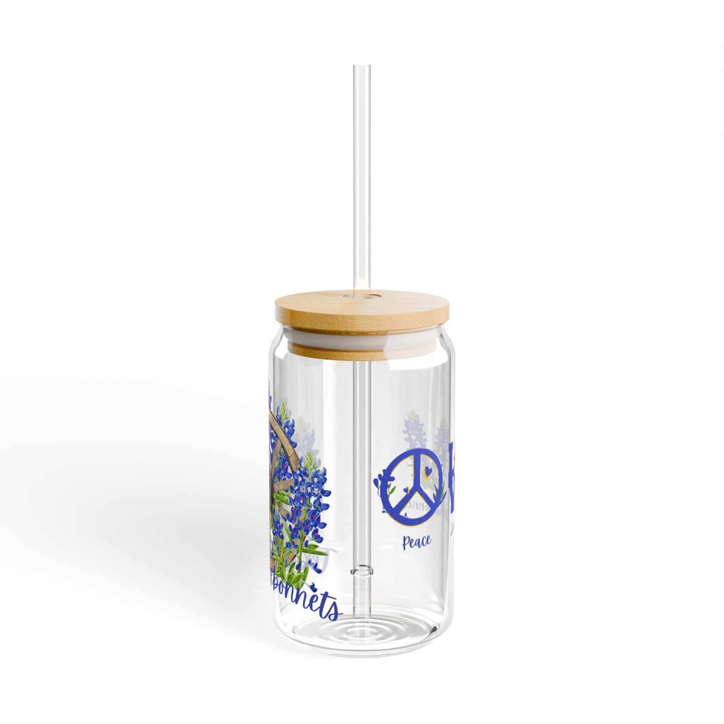 Peace Love and Bluebonnets Sipper Glass, 16oz