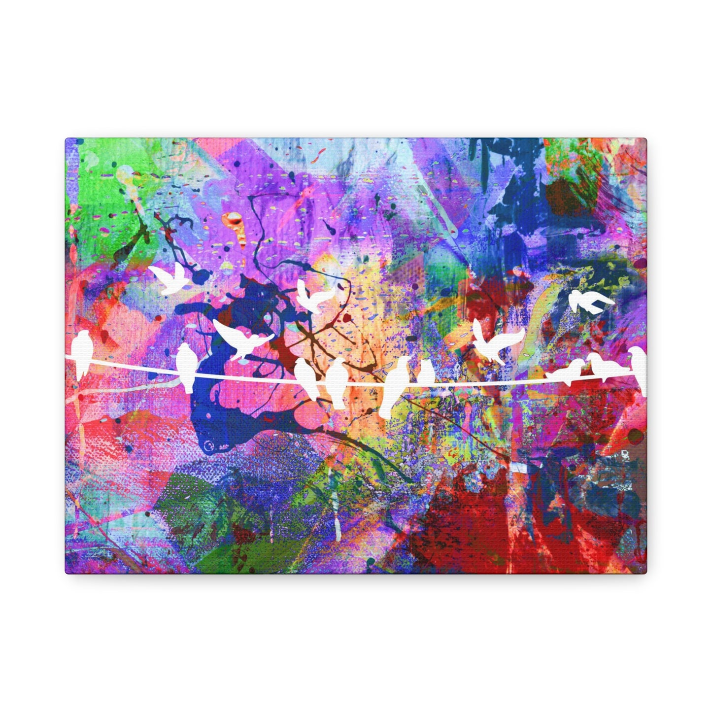 Wings of Serenity:  Colorful Abstract Design with White Birds Matte Canvas