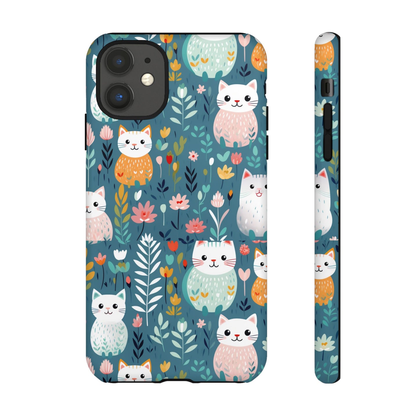 Pretty Cats and Floral IPhone Case for IPhones 11 - 16