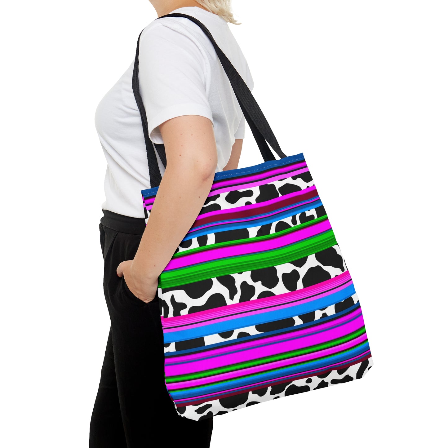 Colorful Cow and Serape Print Tote Bag, Tote Bag, Book Bag, Grocery Bag, Shoulder Bag, Gifts For Her, Gifts For Teacher, Mom Gifts, Tote