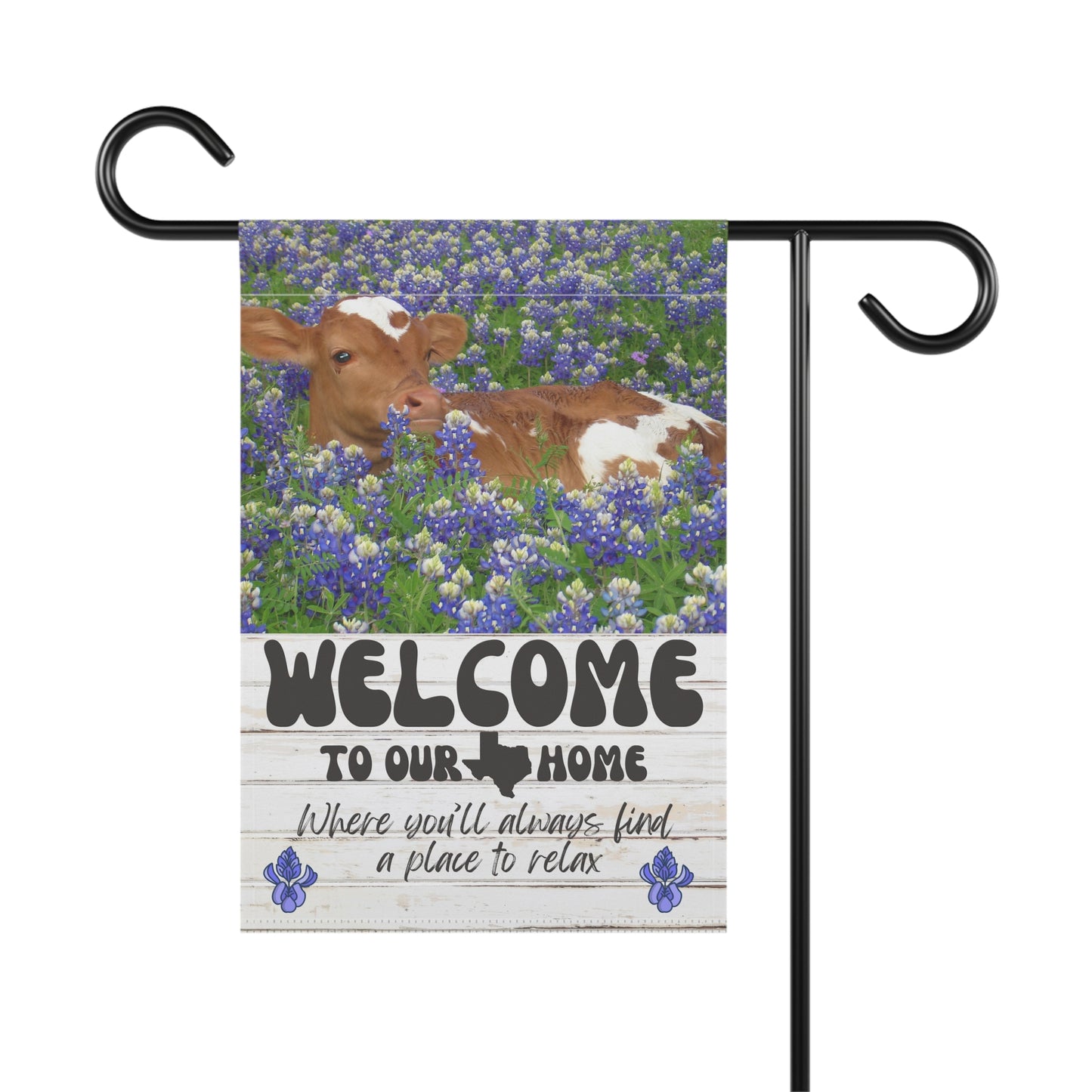 Welcome To Our Home Garden Flag With Cow and Bluebonnets
