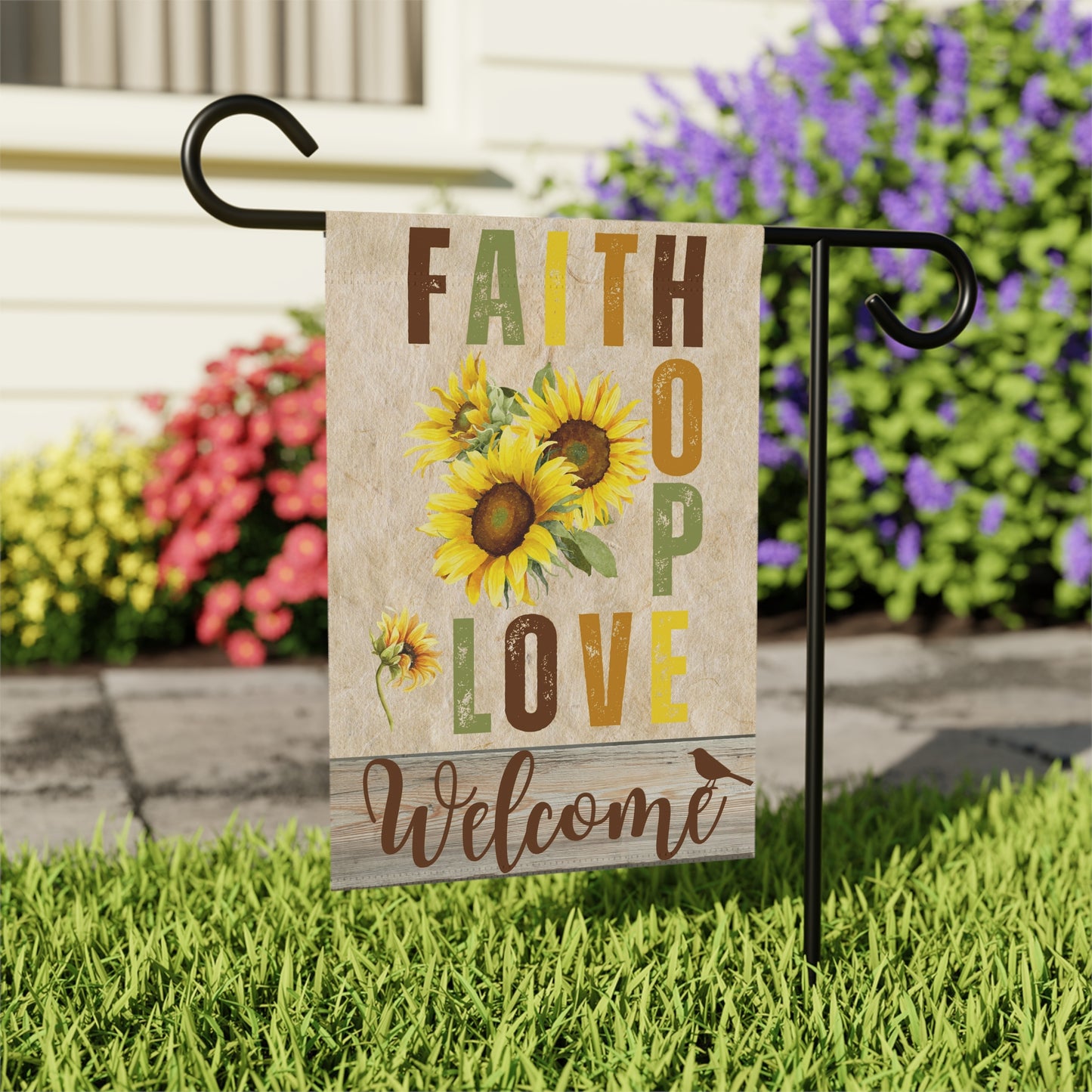 Faith Hope & Love Welcome Garden Flag