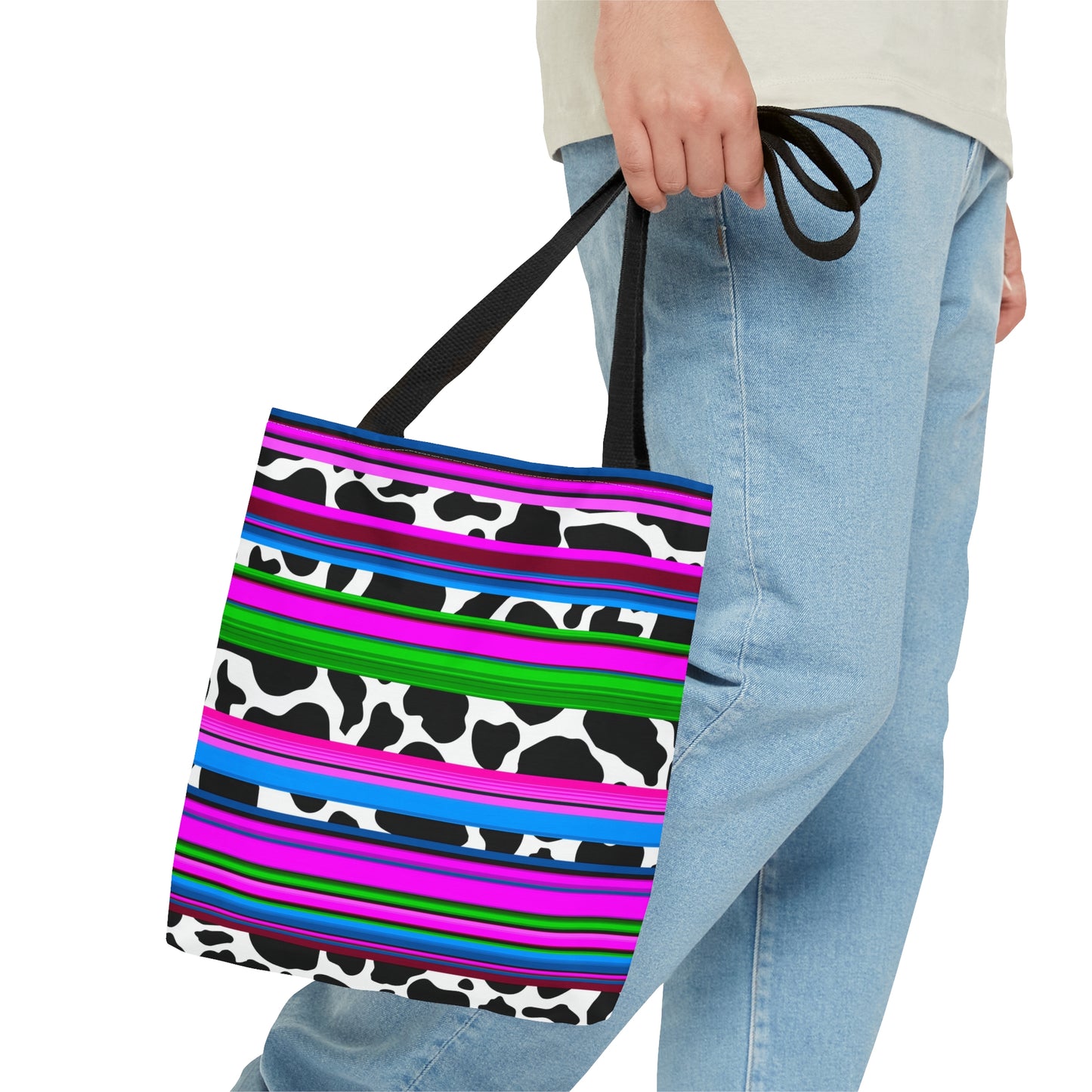 Colorful Cow and Serape Print Tote Bag, Tote Bag, Book Bag, Grocery Bag, Shoulder Bag, Gifts For Her, Gifts For Teacher, Mom Gifts, Tote