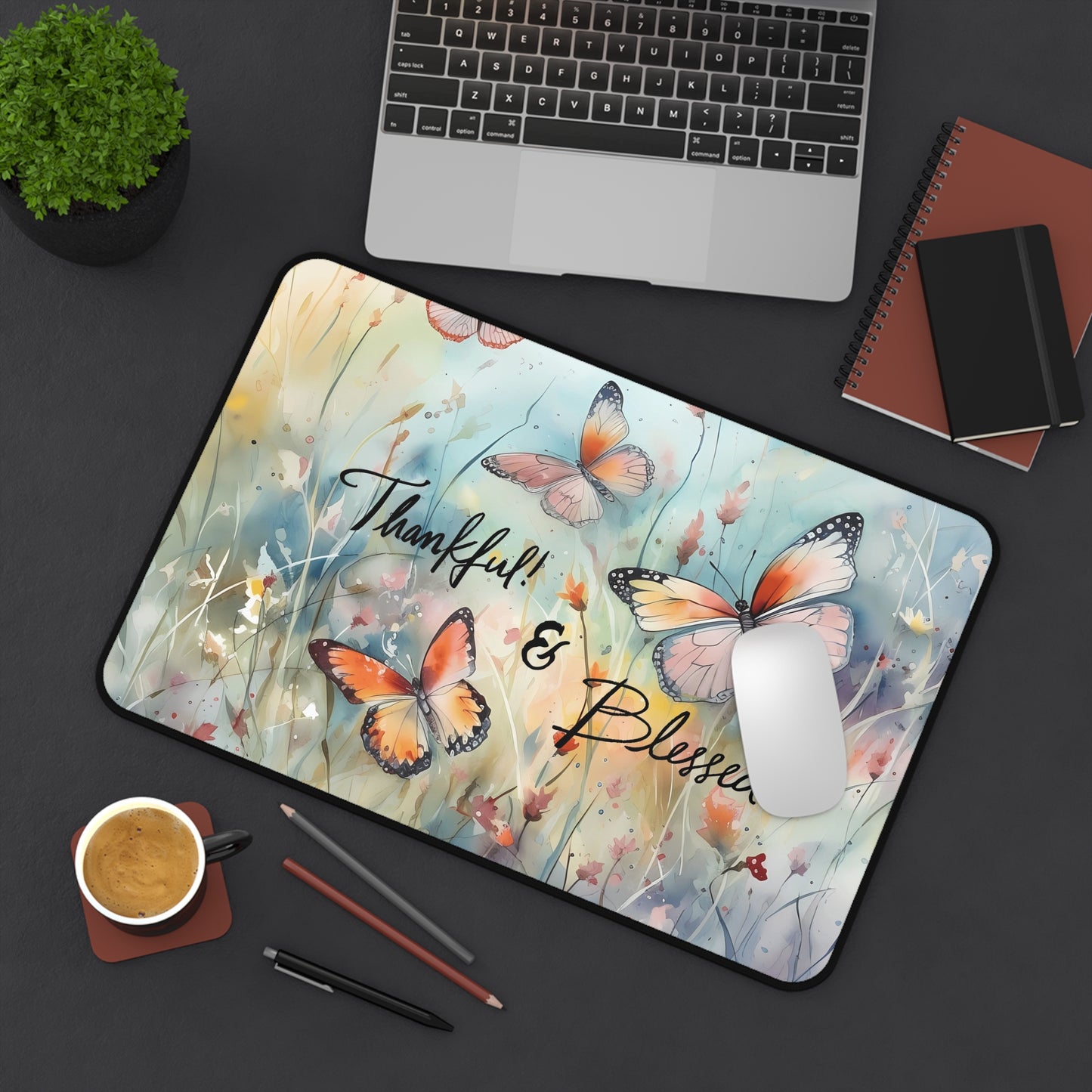 Thankful & Blessed Butterfly and Wildflower Mouse Pad