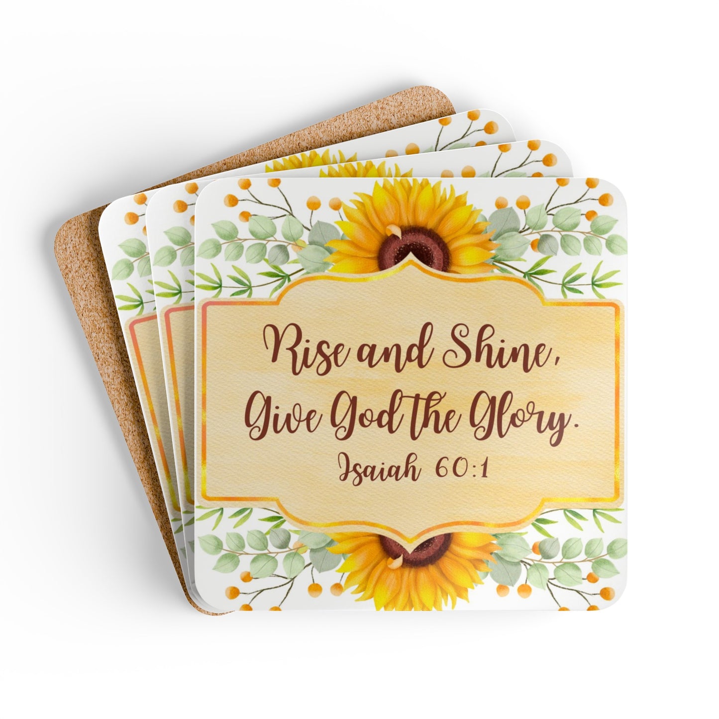 Rise and Shine; Give God The Glory Corkwood Coasters - Set of 4