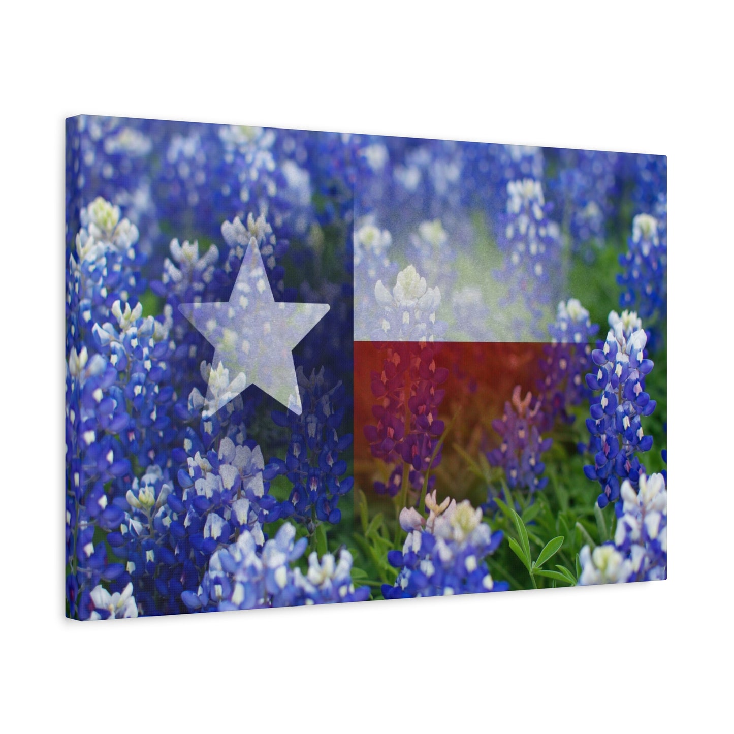 Bluebonnets with Faded Texas Flag Wall Art Matte Canvas Print