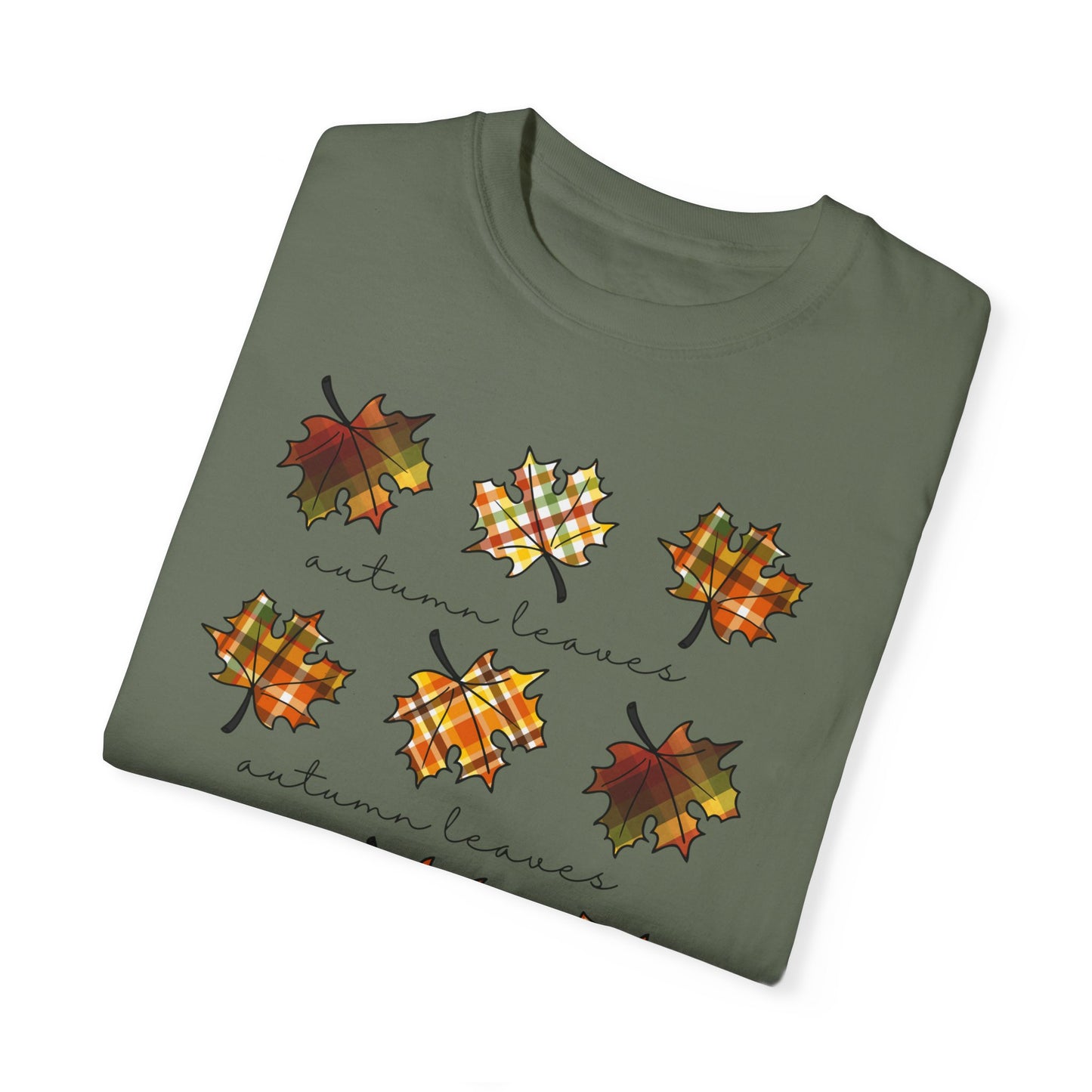 Autumn Leaves Comfort Colors T-Shirt With Plaid Leaves