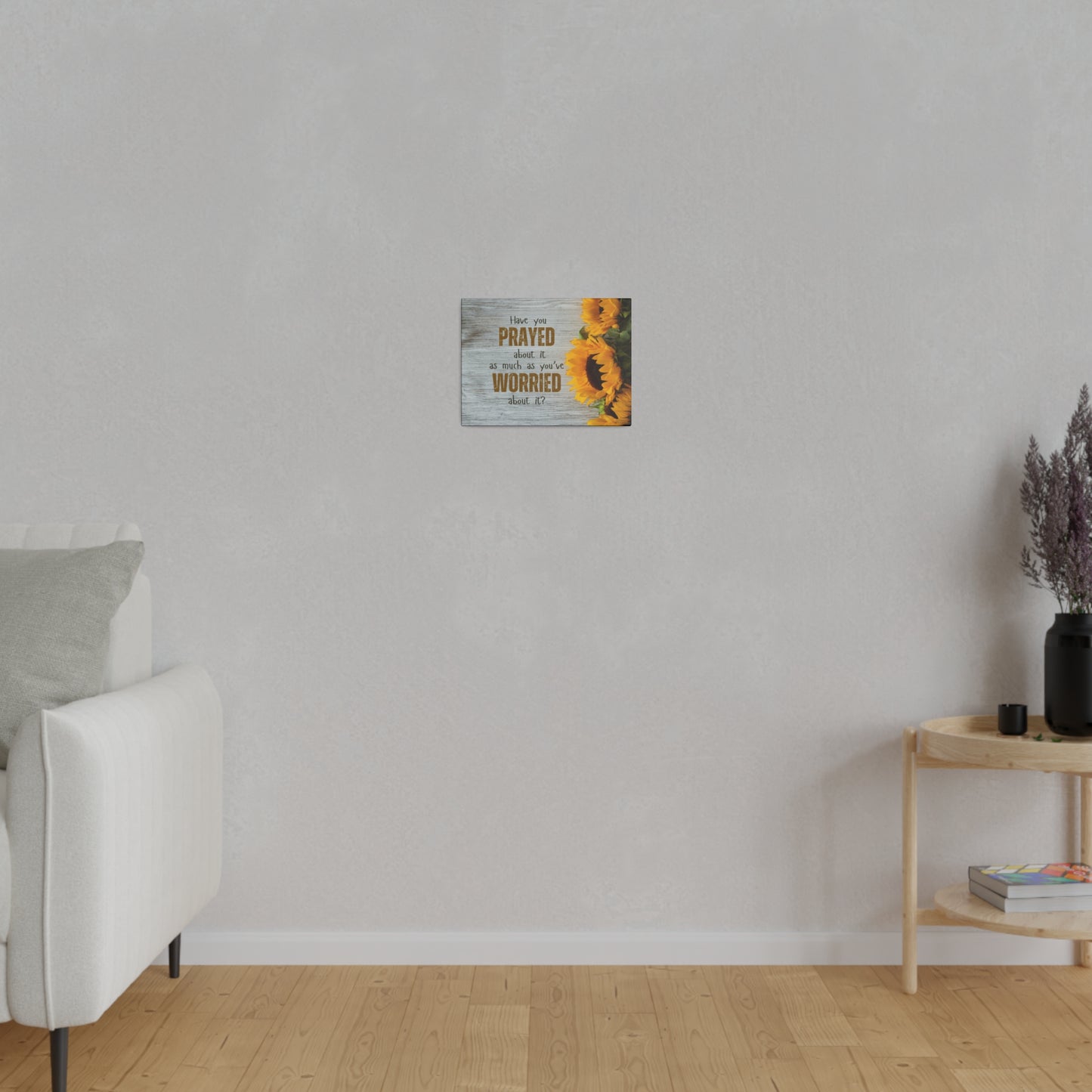 Pray More Worry Less Matte Canvas Wall Art with Sunflowers