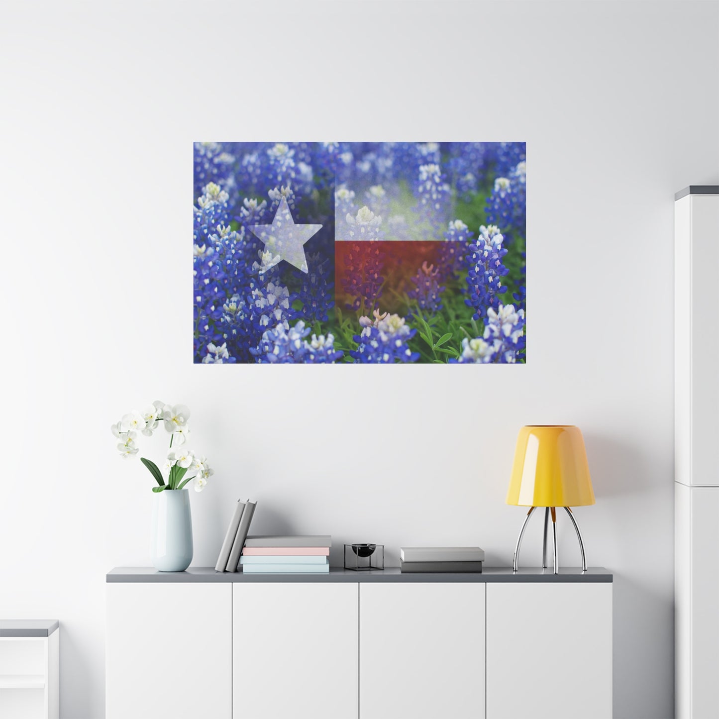 Bluebonnets with Faded Texas Flag Wall Art Matte Canvas Print