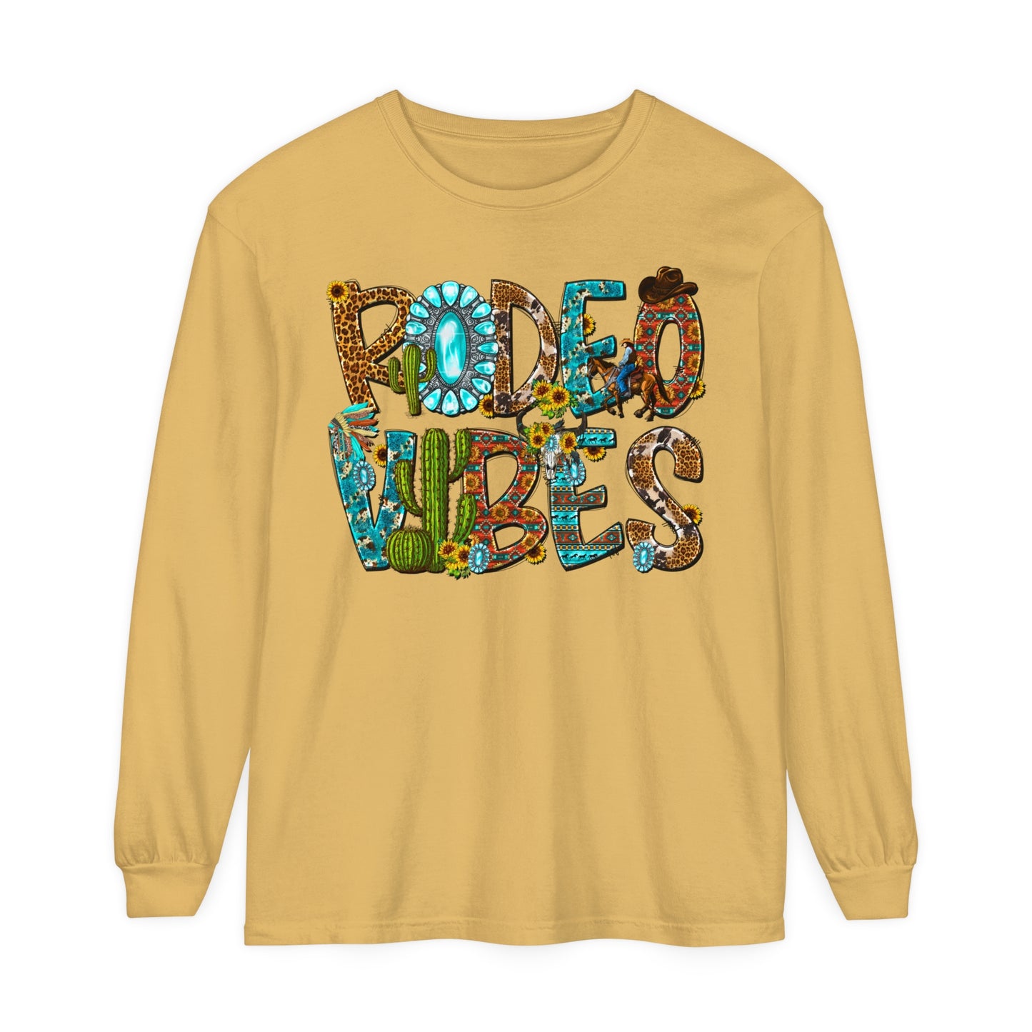 Rodeo Vibes Garment-dyed Long Sleeve T-Shirt, Rodeo T-Shirt, Western T-Shirt, Rodeo Shirt, Gifts for Her, Gifts For Mom, Rodeo Tee