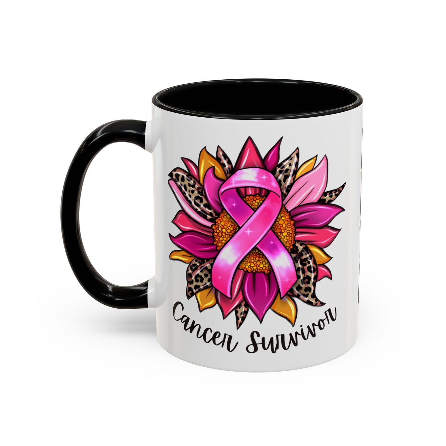 Sunflower Cancer Survivor Coffee Mug with Pink Ribbon (11, 15oz)