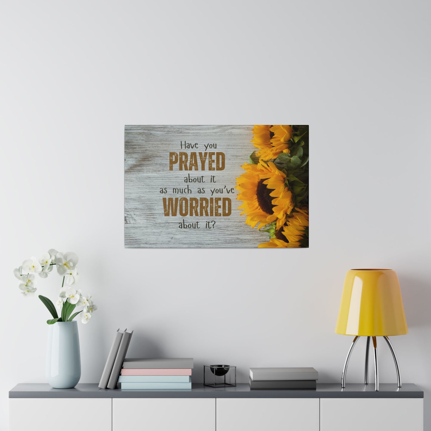 Pray More Worry Less Matte Canvas Wall Art with Sunflowers