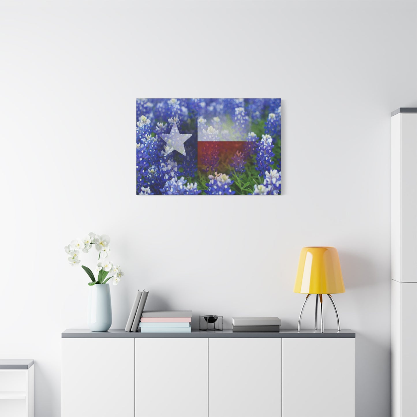 Bluebonnets with Faded Texas Flag Wall Art Matte Canvas Print