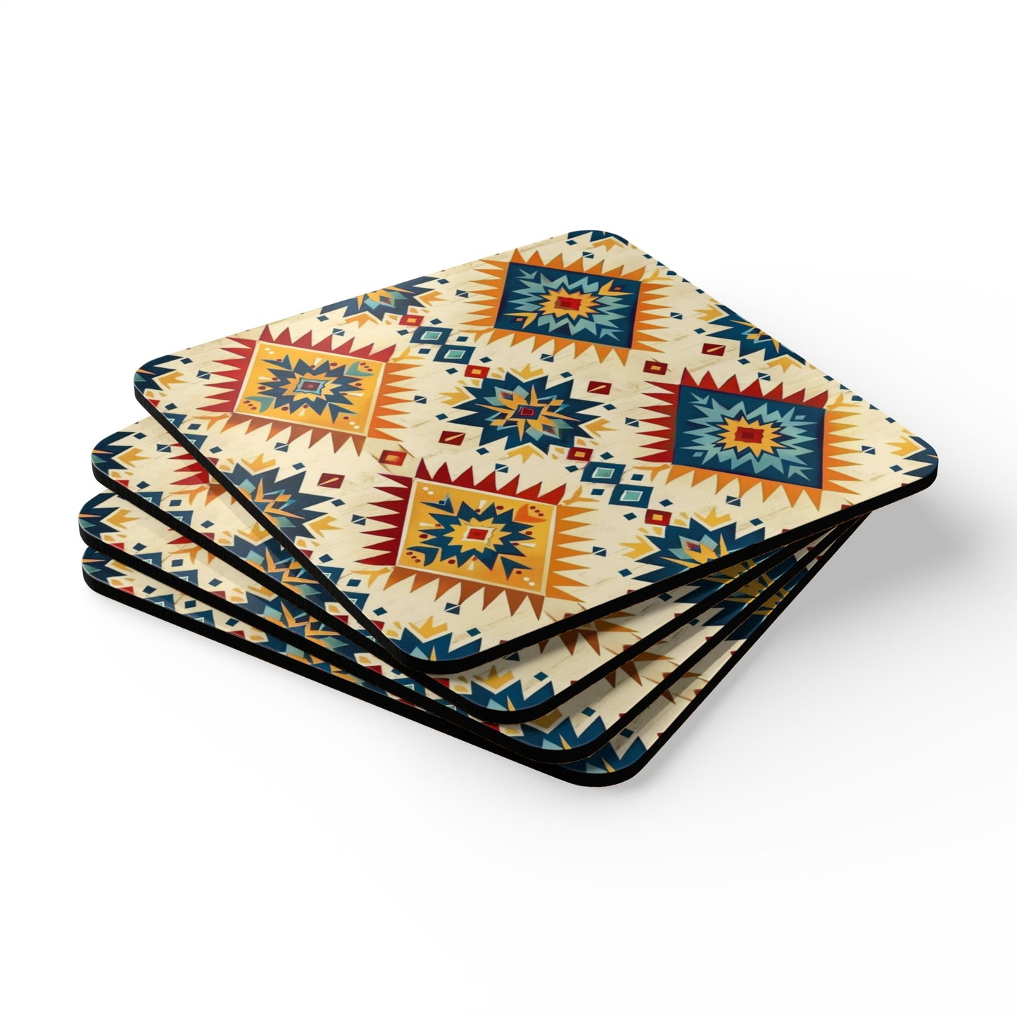 Colorful Aztec Print Corkwood Coasters - Set of 4