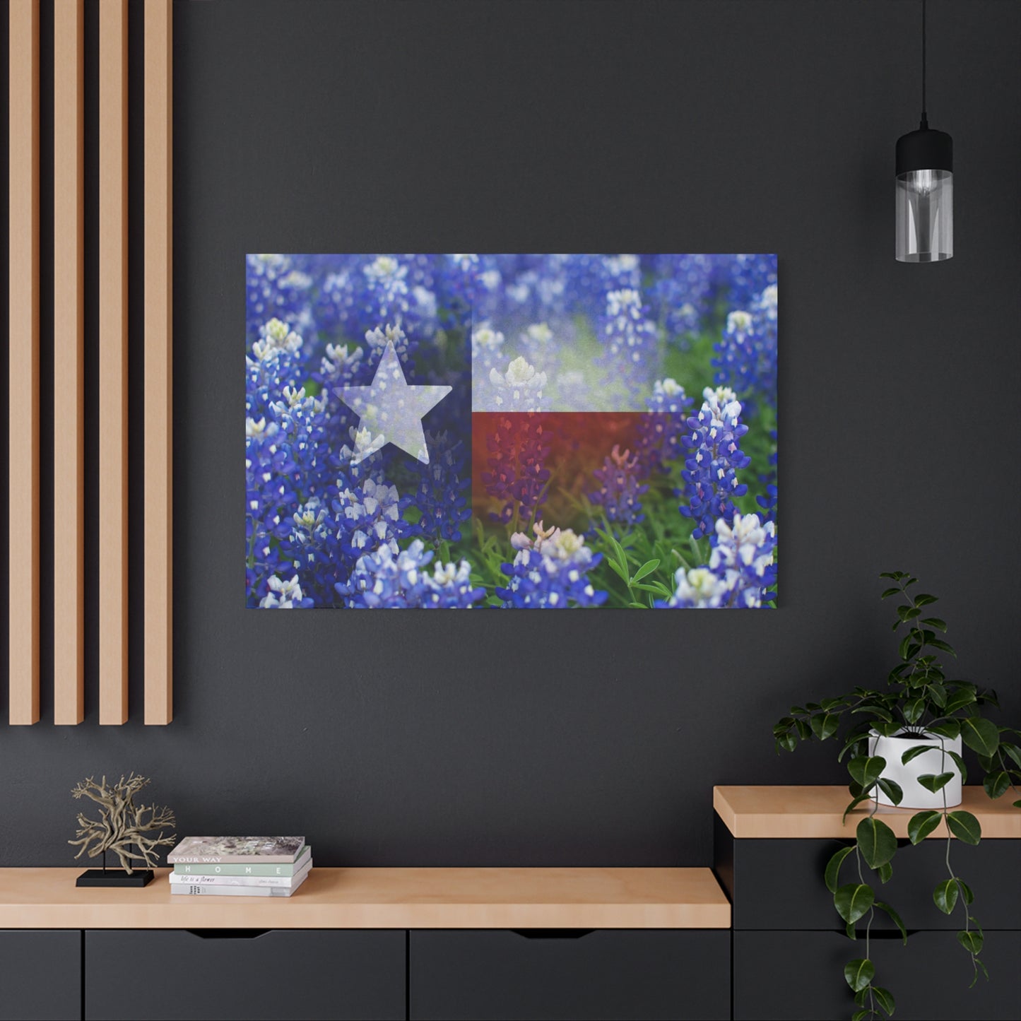 Bluebonnets with Faded Texas Flag Wall Art Matte Canvas Print