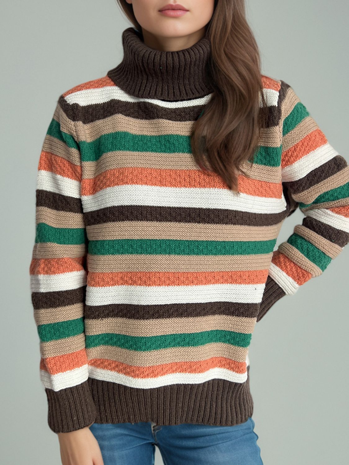 Cute Striped Turtleneck Long Sleeve Sweater