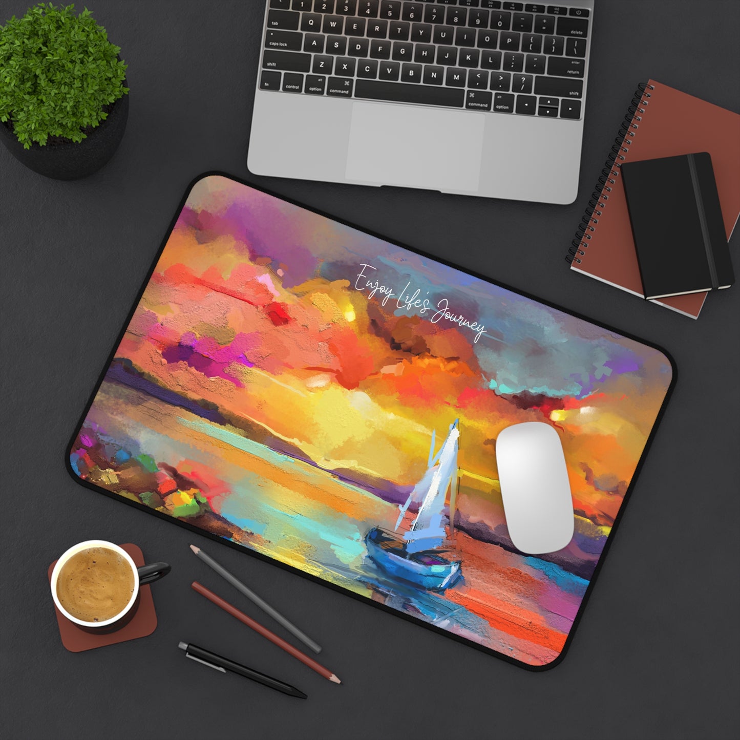 Colorful 'Enjoy Life's Journey' Desk Mat with Sailboat