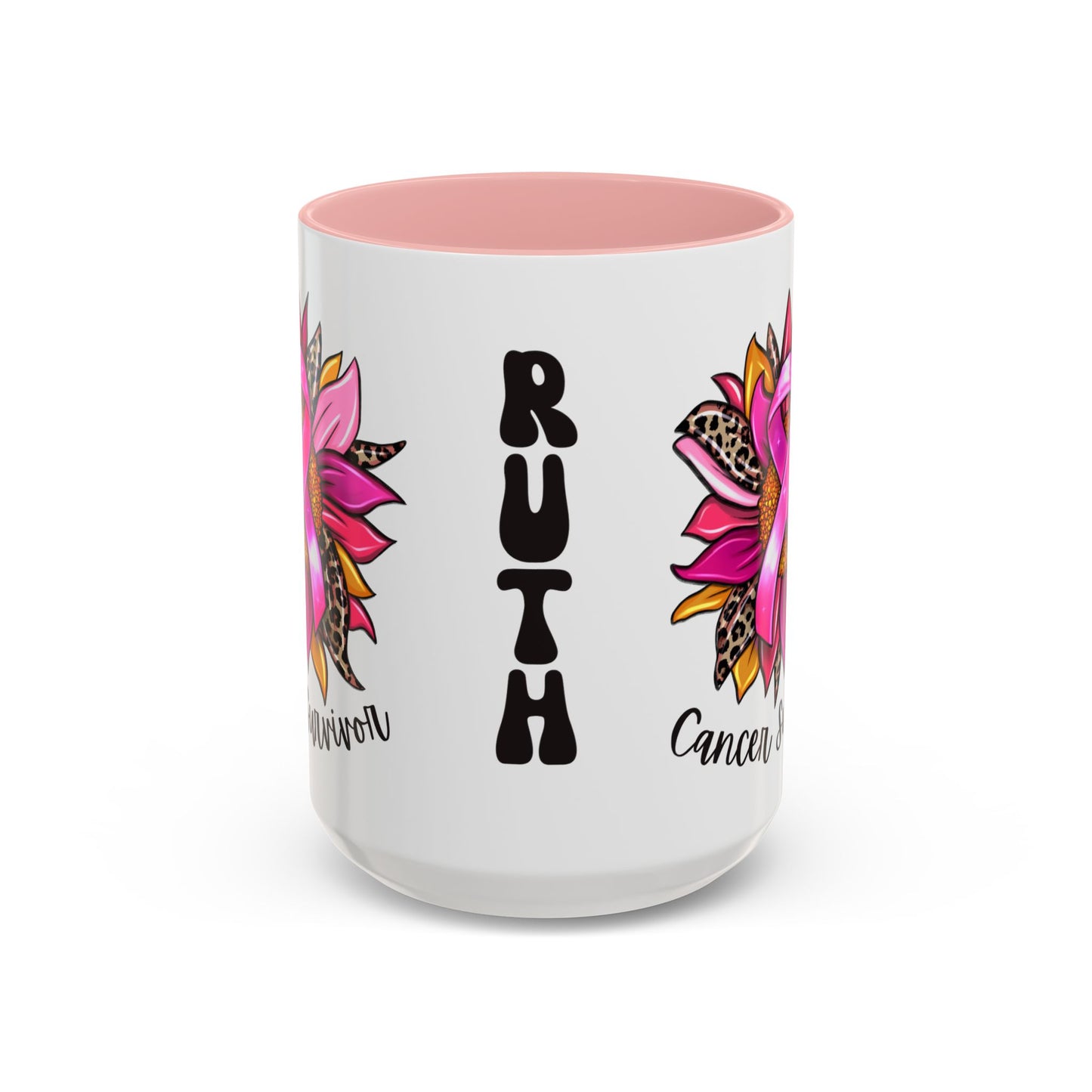 Sunflower Cancer Survivor Coffee Mug with Pink Ribbon (11, 15oz)