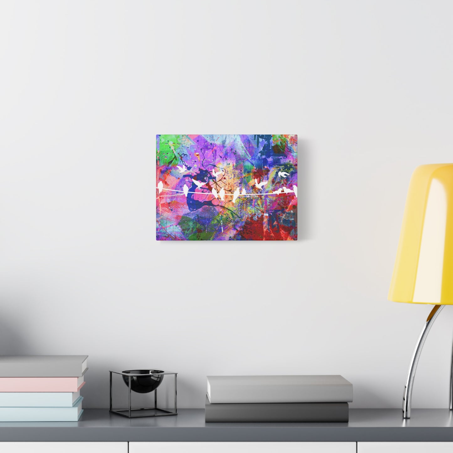 Wings of Serenity:  Colorful Abstract Design with White Birds Matte Canvas