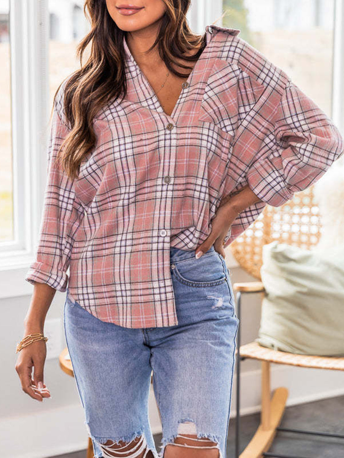 Plaid Button Down Long Sleeve Shirt