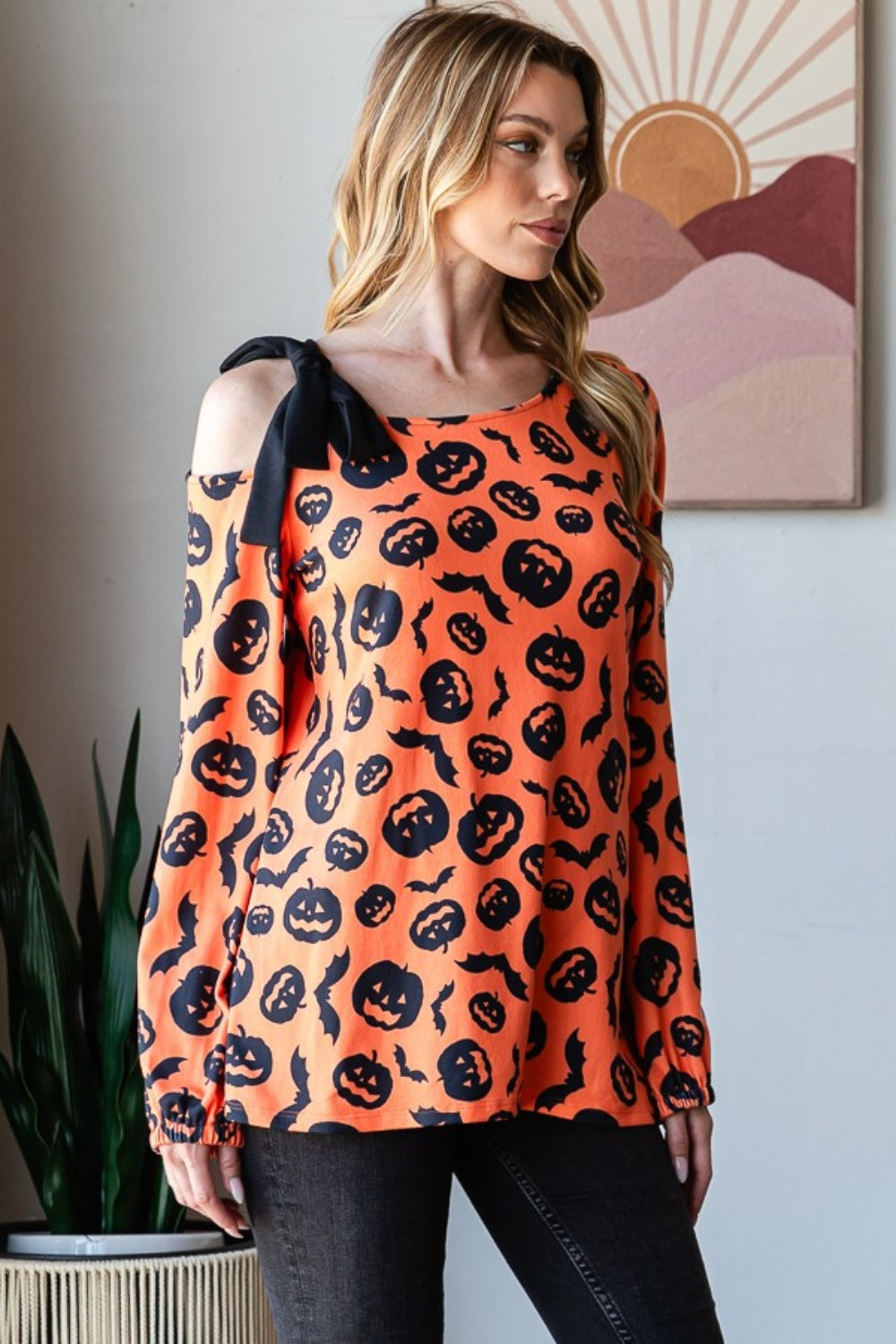 Pumpkin Print One Shoulder T-Shirt