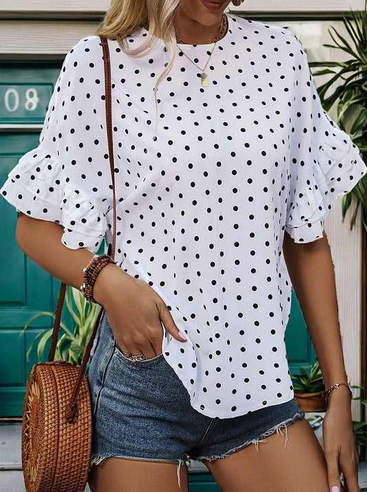 Polka Dots and Ruffles:  Half Sleeve Blouse