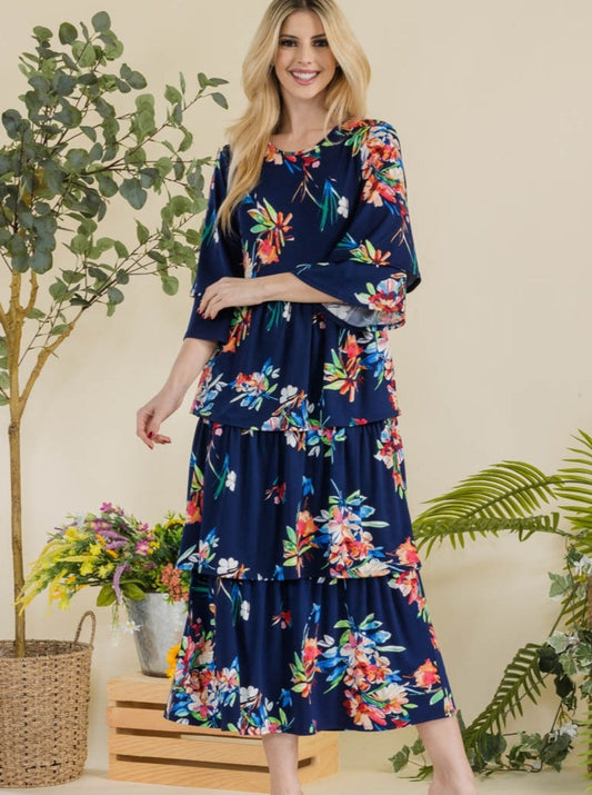 Floral Ruffle Tiered Midi Dress