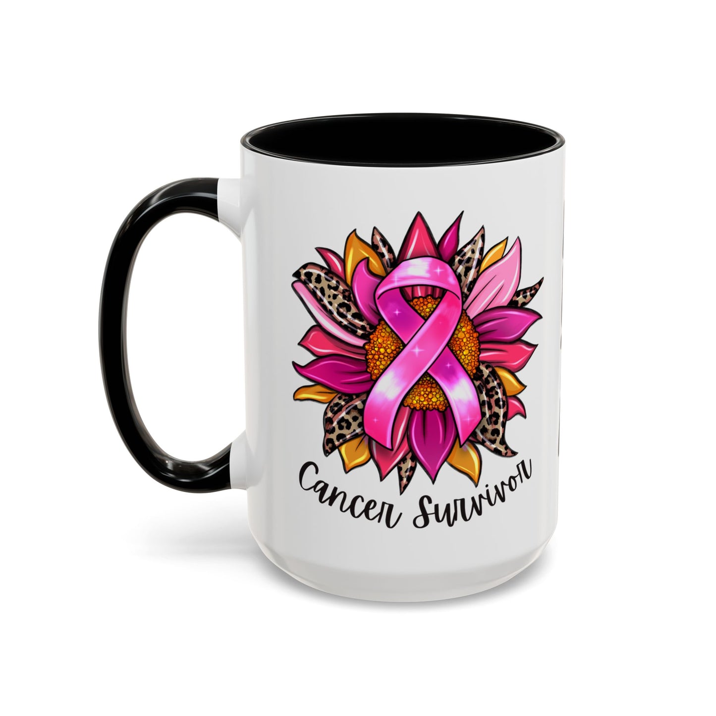 Sunflower Cancer Survivor Coffee Mug with Pink Ribbon (11, 15oz)