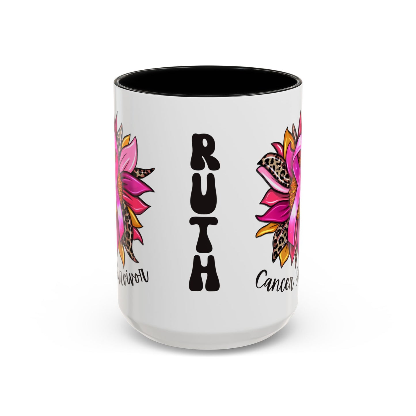 Sunflower Cancer Survivor Coffee Mug with Pink Ribbon (11, 15oz)