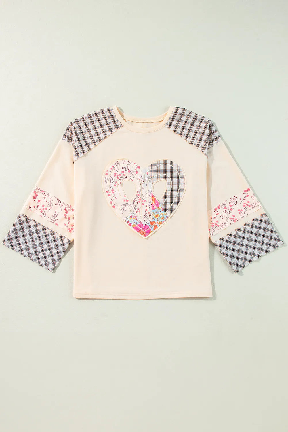 Plaid Long Sleeve Blouse With Heart