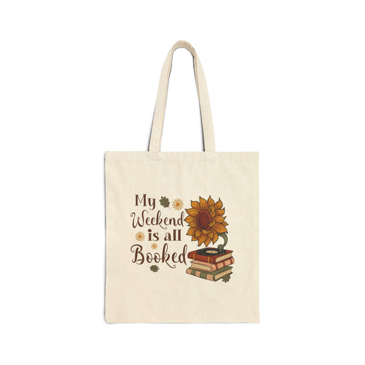 My Weekend Is All Booked Cotton Canvas Tote Bag With Sunflower