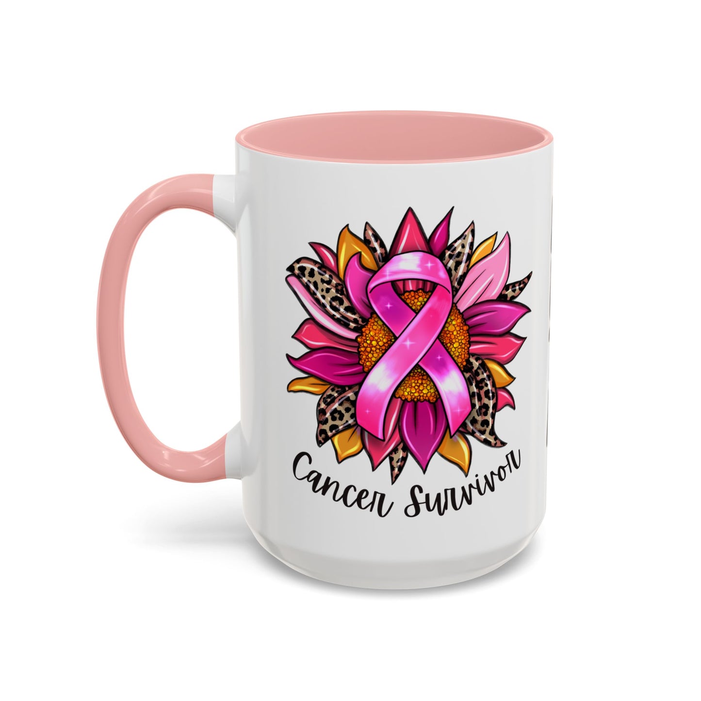 Sunflower Cancer Survivor Coffee Mug with Pink Ribbon (11, 15oz)