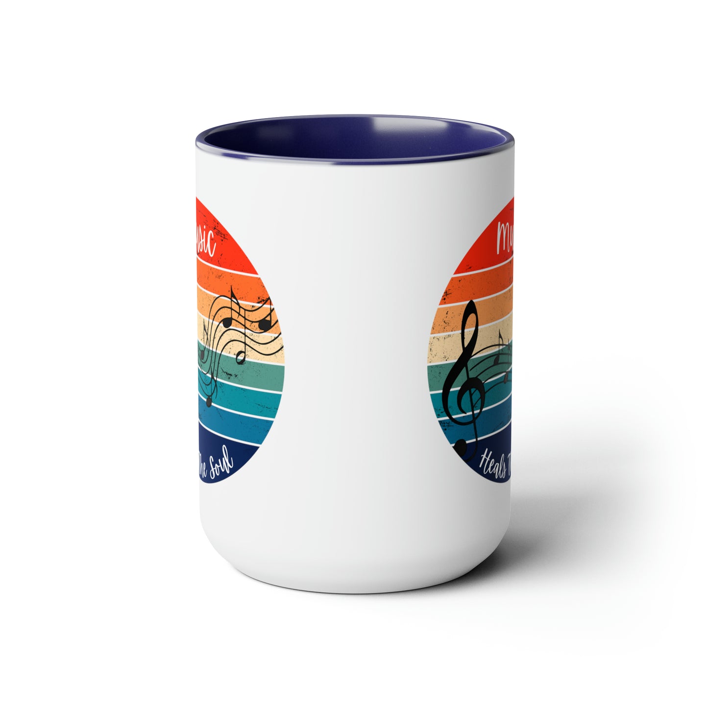 Music Heals The Soul Two-Tone Coffee Mugs, 15oz Coffee Mug For Music Lovers Drink Cup, Gifts for Music Teacher Coffee Mug Gift Ideas