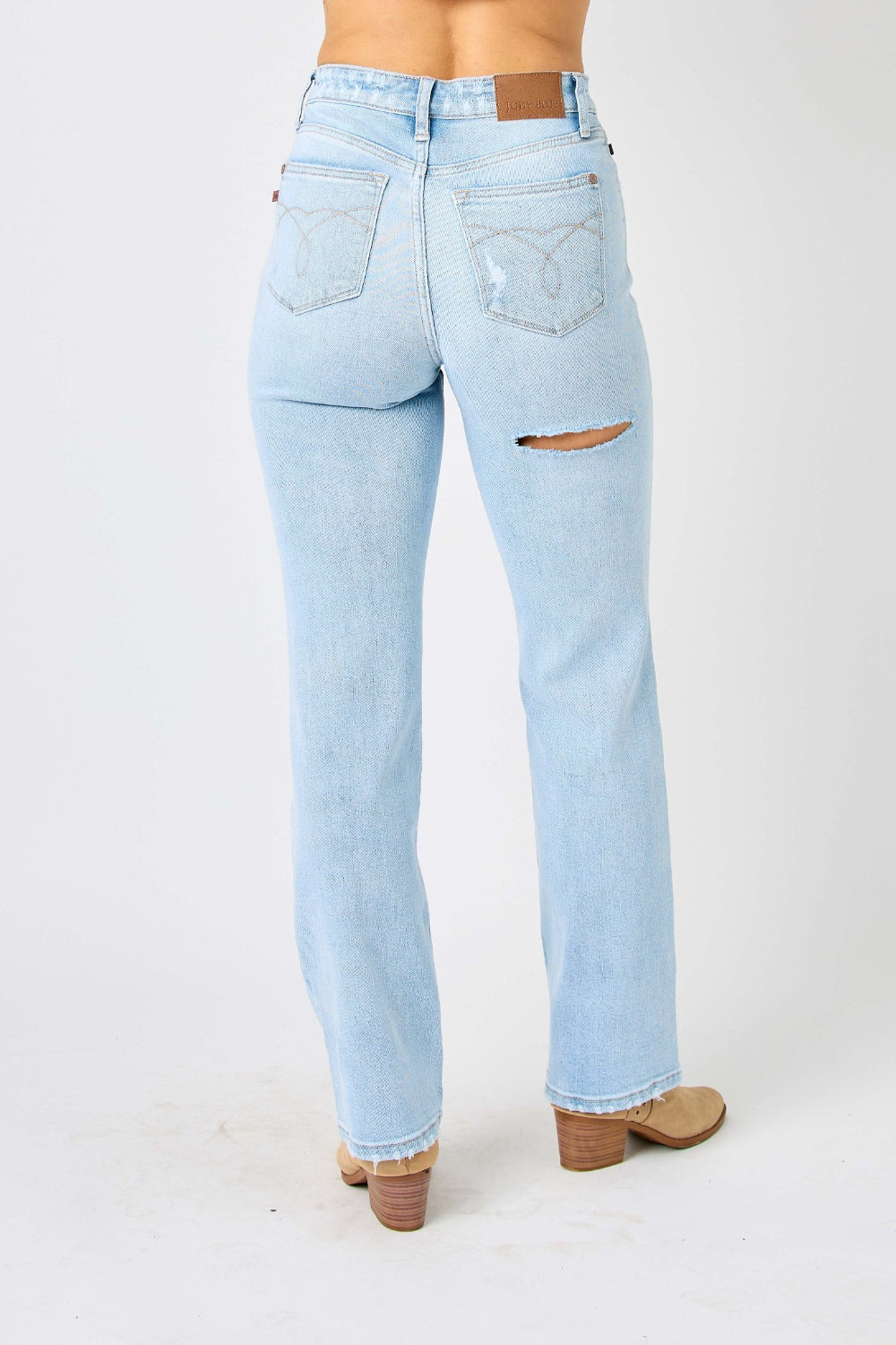 Judy Blue Distressed:  Full Size High Waist Straight Leg Jeans