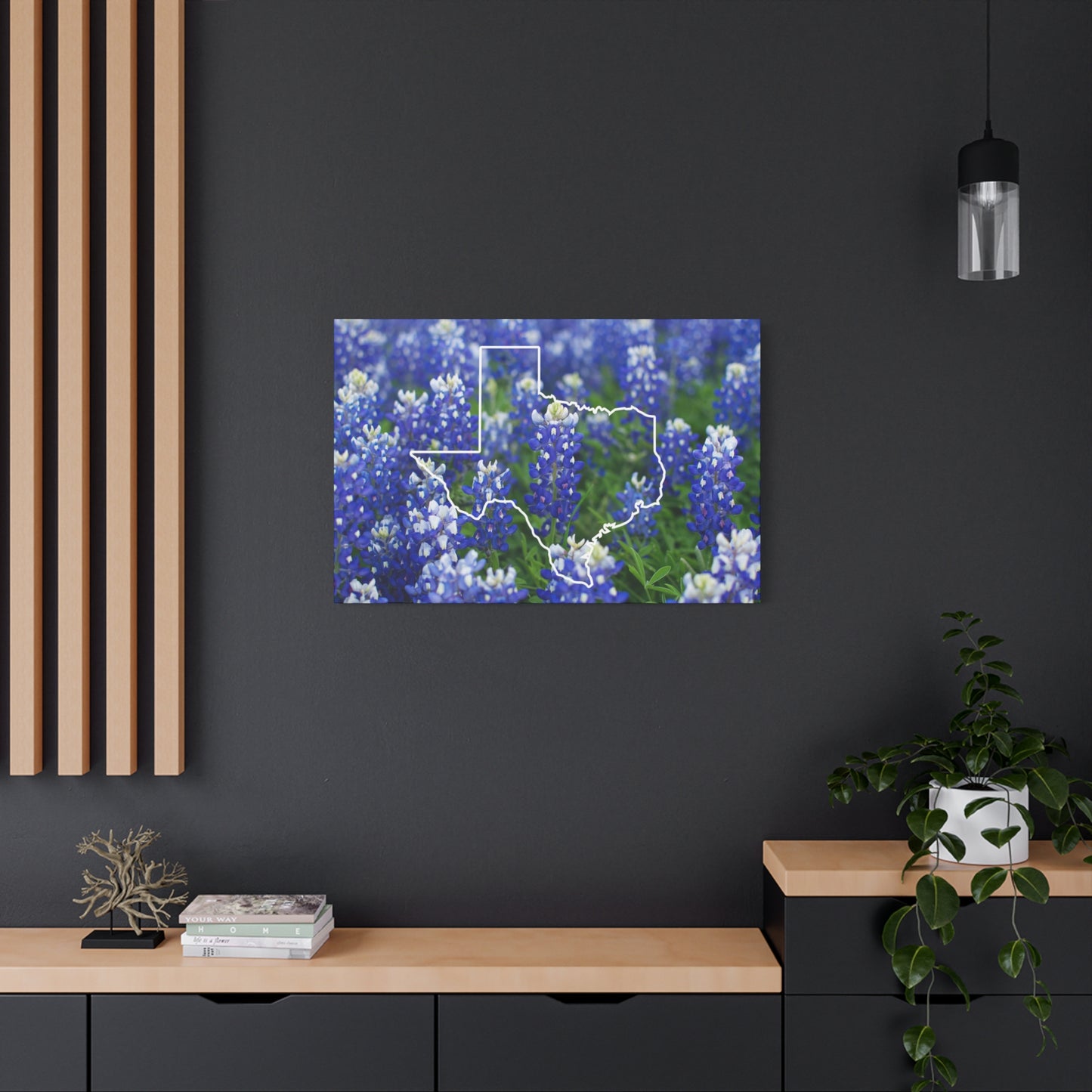 Texas and Beautiful Bluebonnets Matte Canvas Wall Art