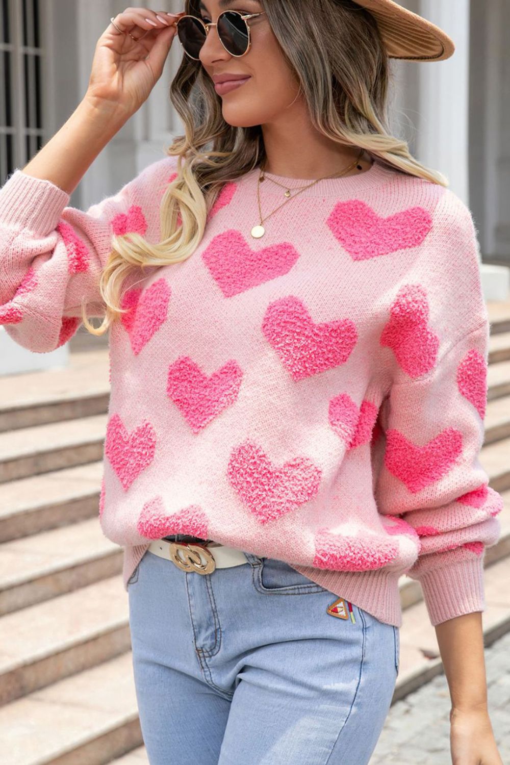 Pink Hearts:  Love Yourself Round Neck Sweater