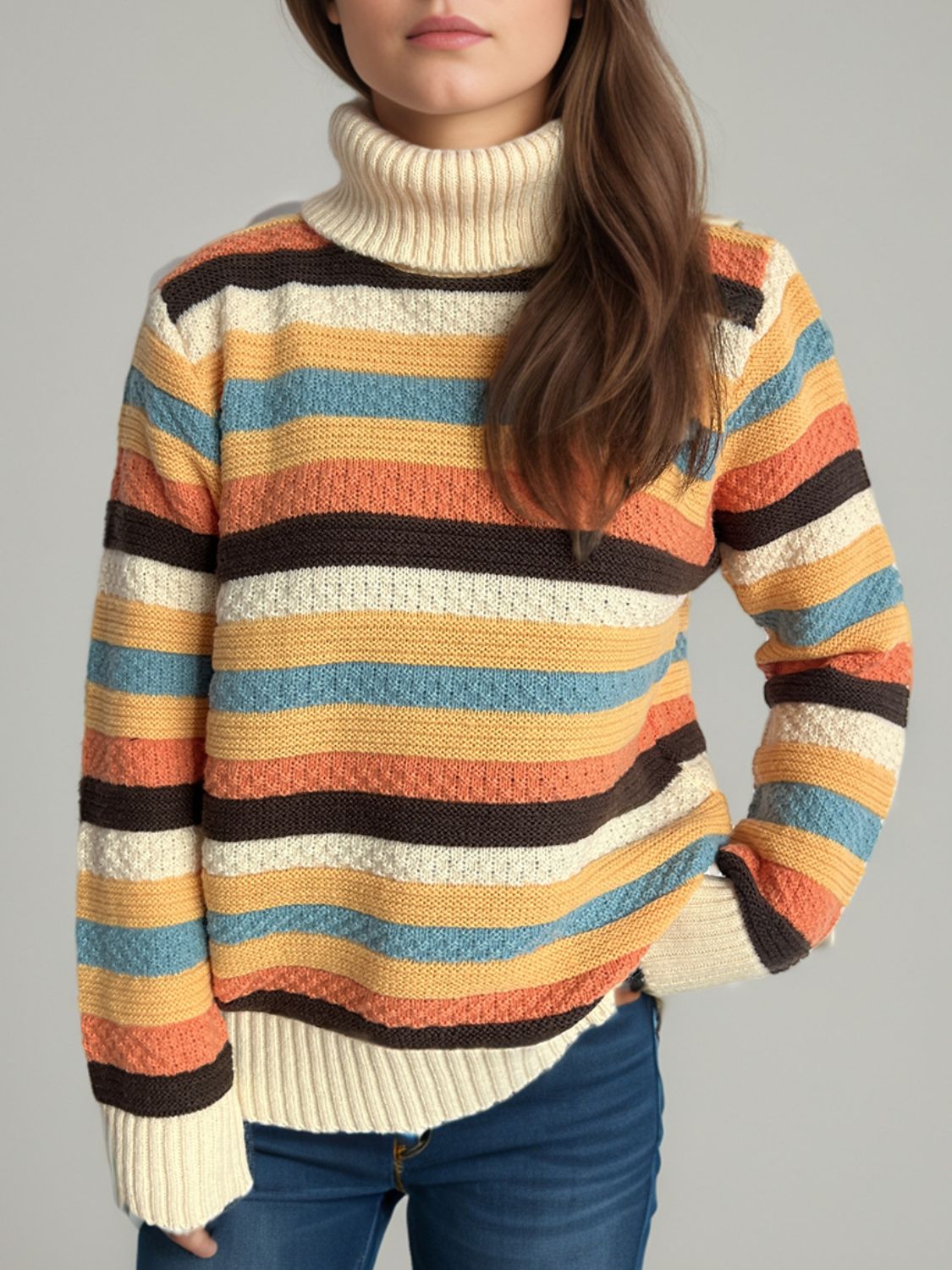 Cute Striped Turtleneck Long Sleeve Sweater