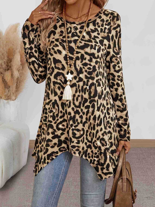 Leopard Round Neck Long Sleeve Shirt