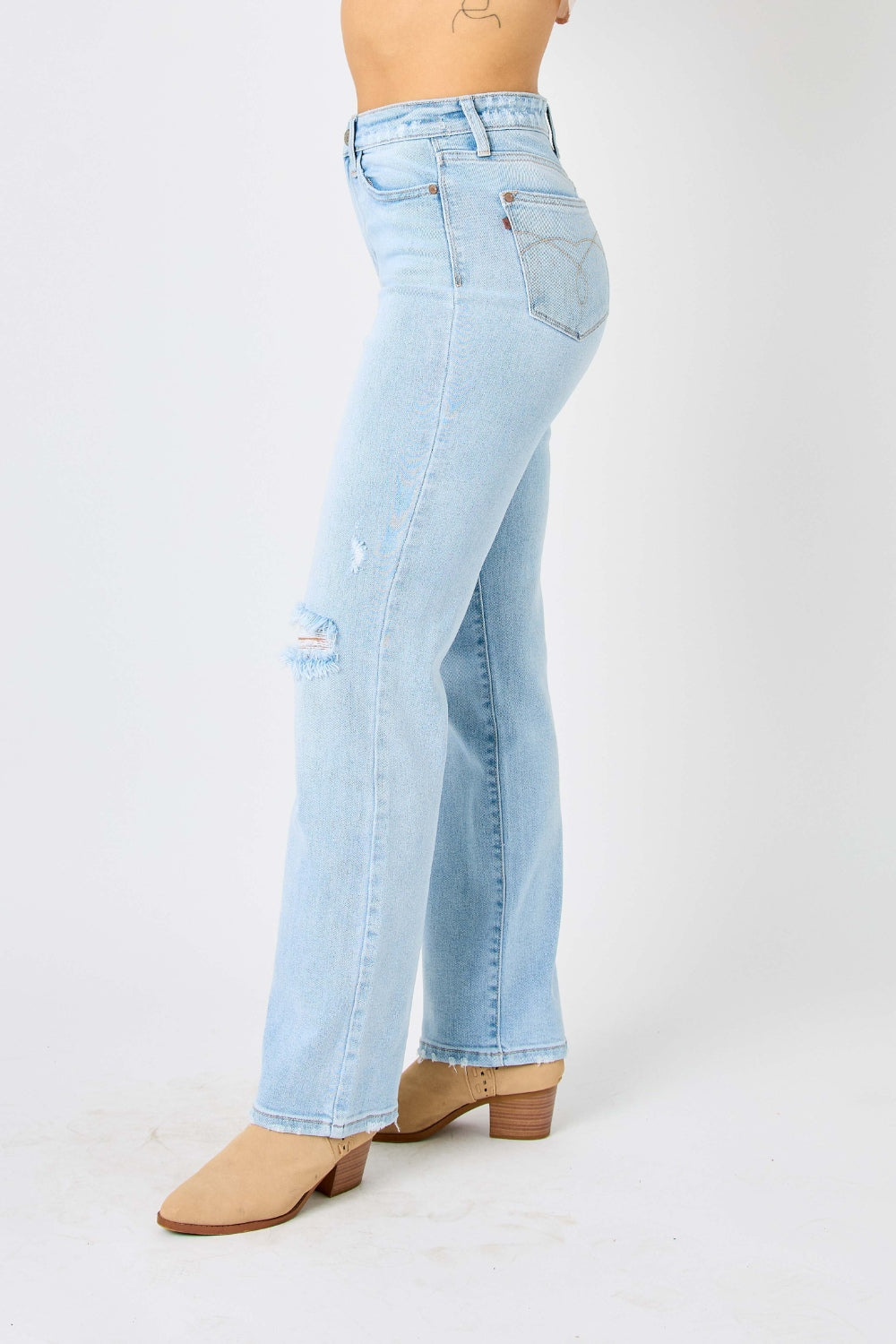 Judy Blue Distressed:  Full Size High Waist Straight Leg Jeans