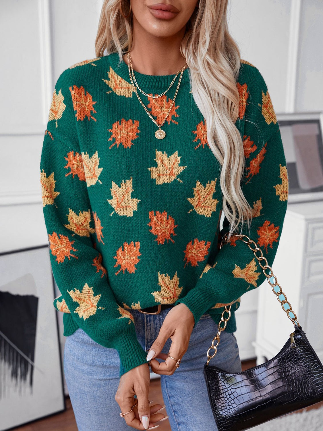 Fall Maple Leaves Long Sleeve Sweater